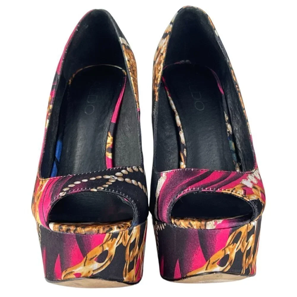 Aldo Torregrosa Peep Toe Platform Satin Wedge Women's Size 36 - Picture 5 of 11